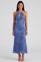 Load image into Gallery viewer, Mermaid Blue Floral Maxi Keyhole Halter Beach Formal Dress