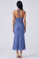Load image into Gallery viewer, Mermaid Blue Floral Maxi Keyhole Halter Beach Formal Dress