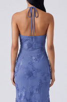 Load image into Gallery viewer, Mermaid Blue Floral Maxi Keyhole Halter Beach Formal Dress