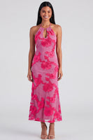 Load image into Gallery viewer, Mermaid Blue Floral Maxi Keyhole Halter Beach Formal Dress
