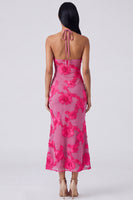 Load image into Gallery viewer, Mermaid Blue Floral Maxi Keyhole Halter Beach Formal Dress