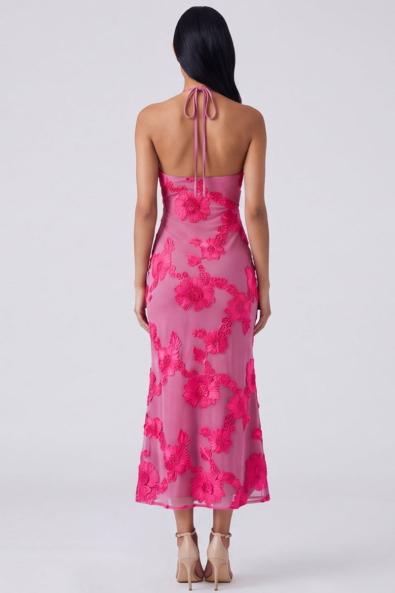 Load image into Gallery viewer, Mermaid Blue Floral Maxi Keyhole Halter Beach Formal Dress