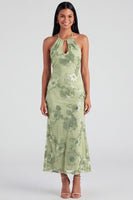 Load image into Gallery viewer, Mermaid Blue Floral Maxi Keyhole Halter Beach Formal Dress