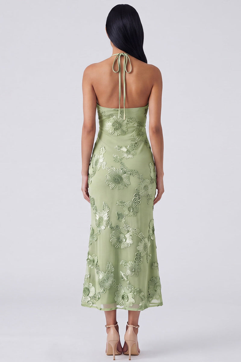 Load image into Gallery viewer, Mermaid Blue Floral Maxi Keyhole Halter Beach Formal Dress