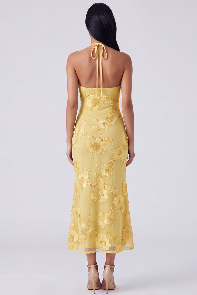 Load image into Gallery viewer, Mermaid Blue Floral Maxi Keyhole Halter Beach Formal Dress