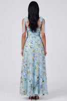 Load image into Gallery viewer, Blue Flower Maxi A Line Corset Beach Formal Dress with Bows
