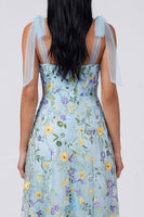 Load image into Gallery viewer, Blue Flower Maxi A Line Corset Beach Formal Dress with Bows
