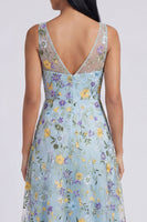 Load image into Gallery viewer, V-Neck Blue Flower Maxi Beach A Line Formal Dress