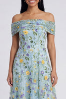 Load image into Gallery viewer, Off the Shoulder Blue Flower A Line Beach Maxi Formal Dress