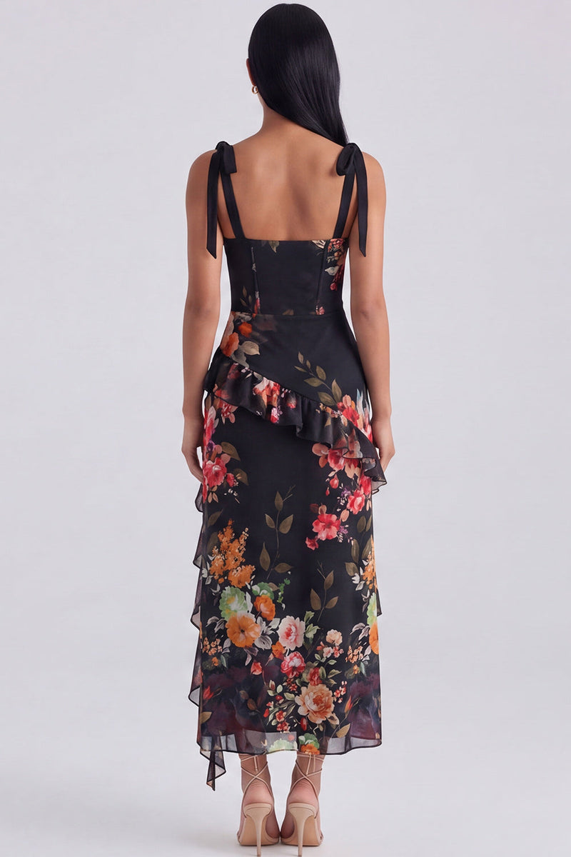 Load image into Gallery viewer, Floral Ivory Corset Sheath Ruffled Maxi Beach Formal Dress with Bows