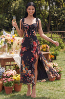 Load image into Gallery viewer, Floral Ivory Corset Sheath Ruffled Maxi Beach Formal Dress with Bows