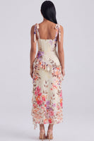 Load image into Gallery viewer, Floral Ivory Corset Sheath Ruffled Maxi Beach Formal Dress with Bows
