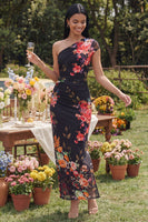 Load image into Gallery viewer, One Shoulder Floral A Line Ruched Ivory Maxi Beach Formal Dress