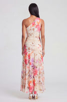 Load image into Gallery viewer, One Shoulder Floral A Line Ruched Ivory Maxi Beach Formal Dress