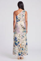 Load image into Gallery viewer, One Shoulder Floral A Line Ruched Ivory Maxi Beach Formal Dress