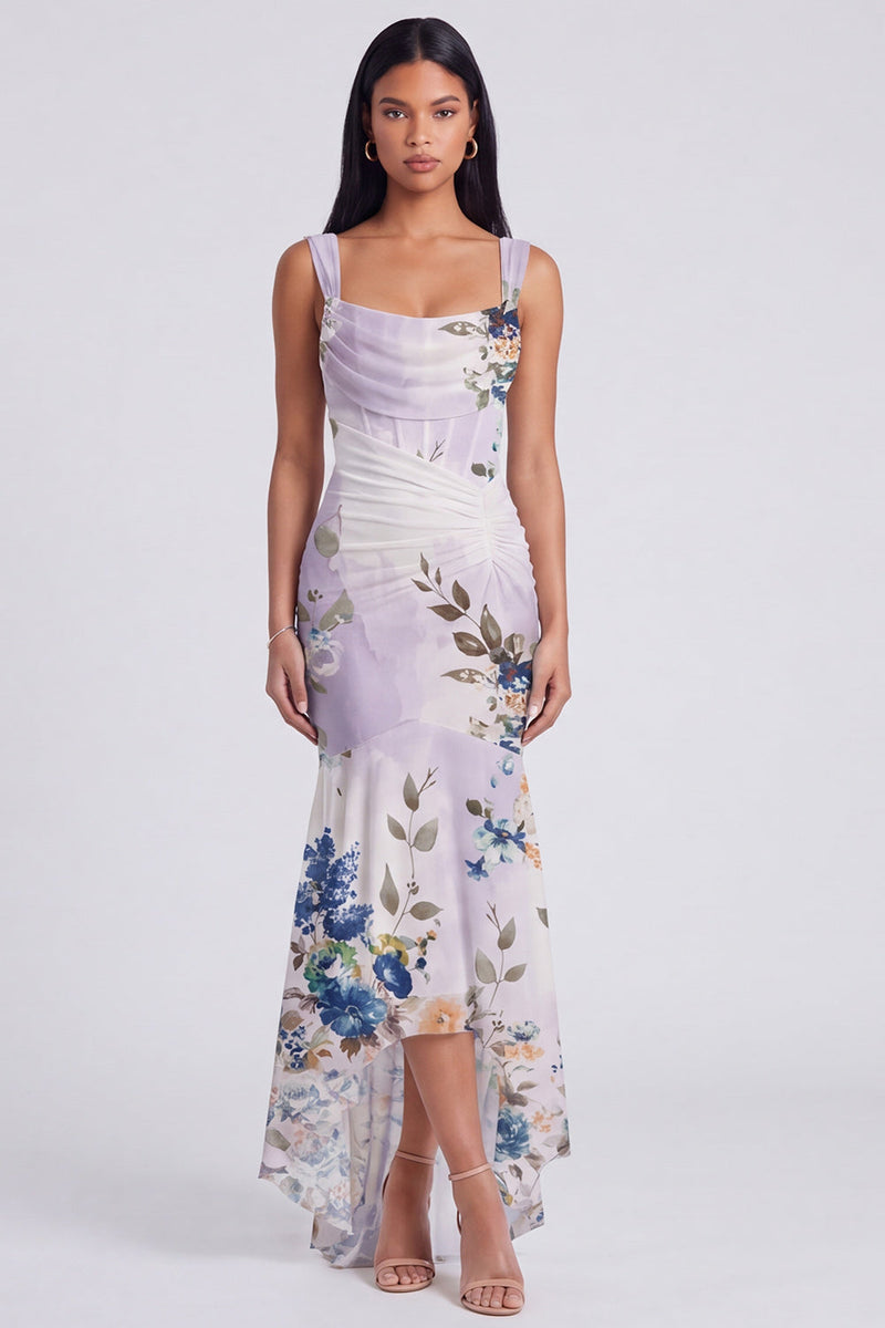 Load image into Gallery viewer, Corset Mermaid Ruched Ivory Maxi Floral Beach Formal Dress