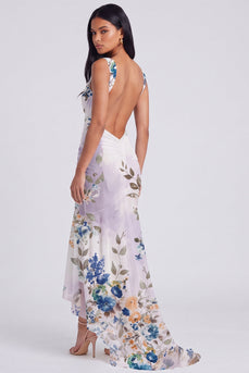 Corset Mermaid Ruched Ivory Maxi Floral Beach Formal Dress
