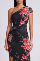 Load image into Gallery viewer, Black Sheath Ruched Floral Black Maxi Beach Formal Dress with Slit