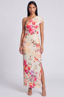 Load image into Gallery viewer, Black Sheath Ruched Floral Black Maxi Beach Formal Dress with Slit