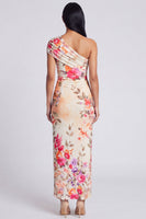 Load image into Gallery viewer, Black Sheath Ruched Floral Black Maxi Beach Formal Dress with Slit