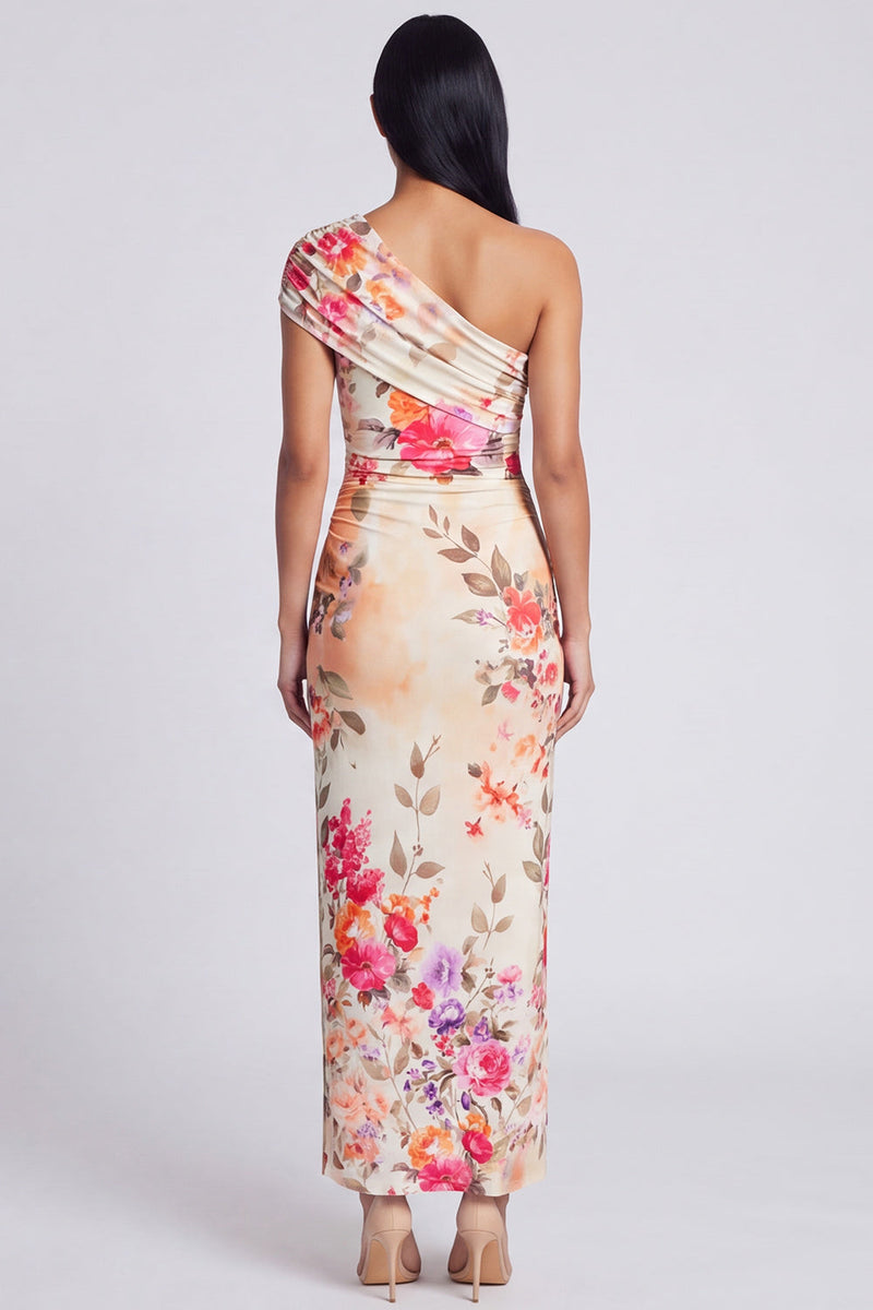 Load image into Gallery viewer, Black Sheath Ruched Floral Black Maxi Beach Formal Dress with Slit