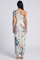 Load image into Gallery viewer, Black Sheath Ruched Floral Black Maxi Beach Formal Dress with Slit