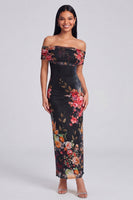 Load image into Gallery viewer, Ivory Off the Shoulder Sheath Ruched Floral Maxi Beach Formal Dress