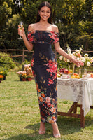 Load image into Gallery viewer, Ivory Off the Shoulder Sheath Ruched Floral Maxi Beach Formal Dress