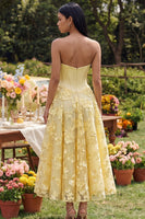 Load image into Gallery viewer, Butter Yellow Corset Basque Waist Maxi Floral A Line Beach Formal Dress