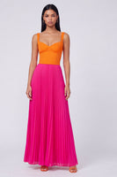 Load image into Gallery viewer, A Line Long Color Block Patchwork Orange and Fuchsia Formal Dress with Pleats