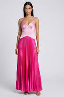Load image into Gallery viewer, Long Color Block Patchwork Pink and Fuchsia Basque Wasit Formal Dress with Pleats