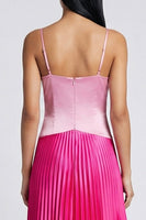 Load image into Gallery viewer, Long Color Block Patchwork Pink and Fuchsia Basque Wasit Formal Dress with Pleats