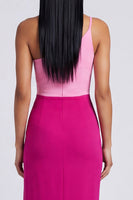 Load image into Gallery viewer, Pink and Fuchsia Color Block Patchwork Long Sheath Formal Dress with Slit