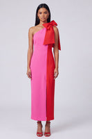 Load image into Gallery viewer, Fuchsia and Red Color Block Patchwork Sheath Long Formal Dress with Bow