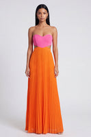 Load image into Gallery viewer, Empire Waist Pink and Orange Color Block Patchwork Pletaed Long Formal Dress
