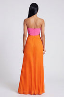 Load image into Gallery viewer, Empire Waist Pink and Orange Color Block Patchwork Pletaed Long Formal Dress