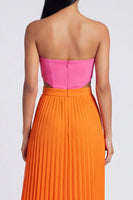 Load image into Gallery viewer, Empire Waist Pink and Orange Color Block Patchwork Pletaed Long Formal Dress