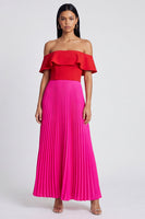 Load image into Gallery viewer, A Line Color Block Patchwork Fuchsia and Red Long Formal Dress with Pleats
