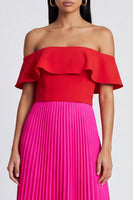 Load image into Gallery viewer, A Line Color Block Patchwork Fuchsia and Red Long Formal Dress with Pleats