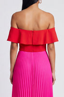Load image into Gallery viewer, A Line Color Block Patchwork Fuchsia and Red Long Formal Dress with Pleats