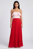 Load image into Gallery viewer, Long Pink and Red Color Block Patchwork A Line Formal Dress with Pleats
