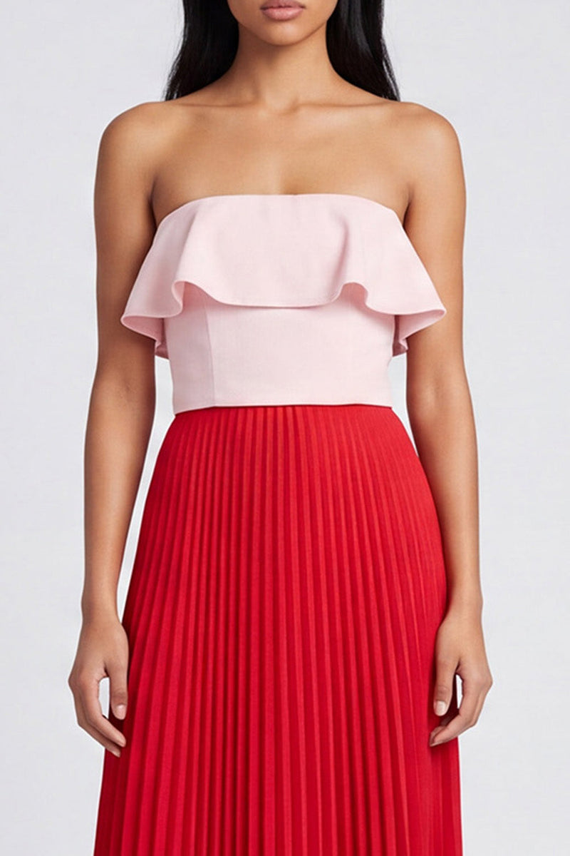 Load image into Gallery viewer, Long Pink and Red Color Block Patchwork A Line Formal Dress with Pleats