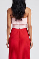 Load image into Gallery viewer, Long Pink and Red Color Block Patchwork A Line Formal Dress with Pleats
