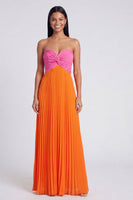 Load image into Gallery viewer, Pink and Orange Empire Waist Color Block Patchwork Long Formal Dress