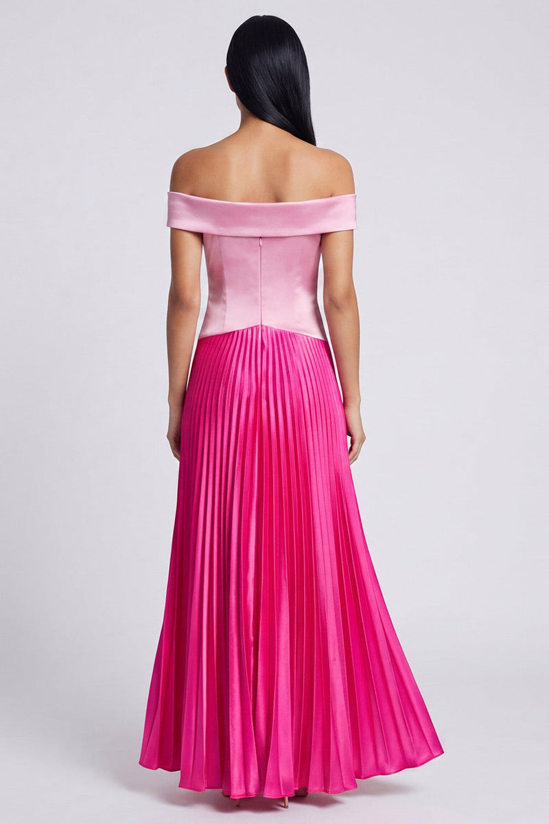 Load image into Gallery viewer, Pink and Fuchsia A Line Color Block Patchwork Long Formal Dress with Pleats