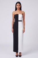 Load image into Gallery viewer, Sheath Strapless Black and White Color Block Patchwork Long Formal Dress