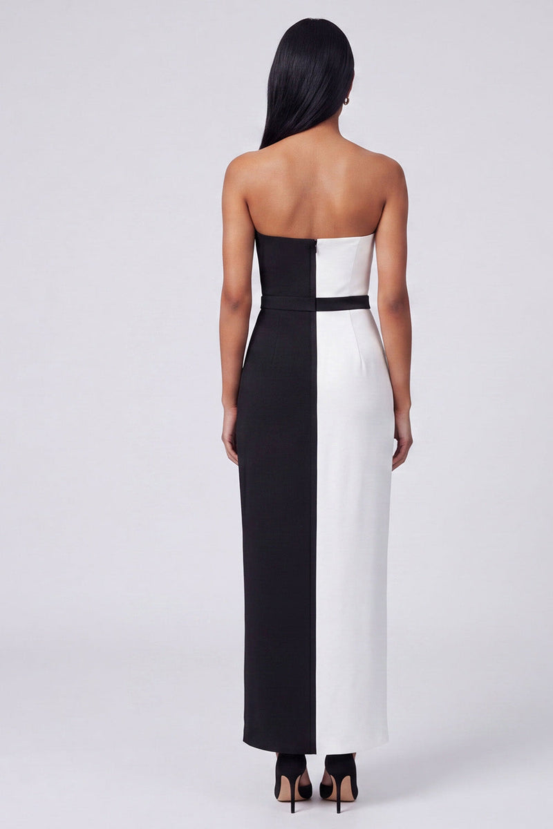 Load image into Gallery viewer, Sheath Strapless Black and White Color Block Patchwork Long Formal Dress