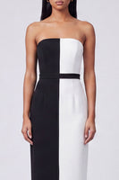 Load image into Gallery viewer, Sheath Strapless Black and White Color Block Patchwork Long Formal Dress