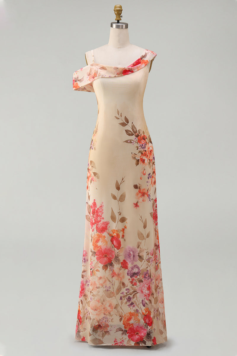 Load image into Gallery viewer, Floral Ivory Mermaid One Shoulder Maxi Beach Formal Dress