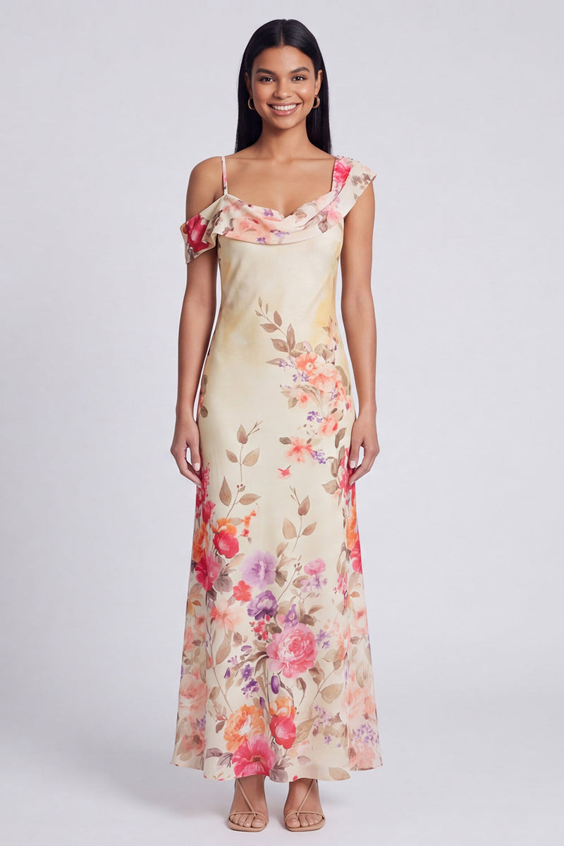 Load image into Gallery viewer, Floral Ivory Mermaid One Shoulder Maxi Beach Formal Dress